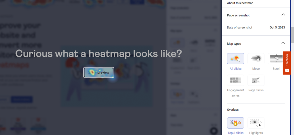 A screenshot of Hotjar’s heatmap preview feature.