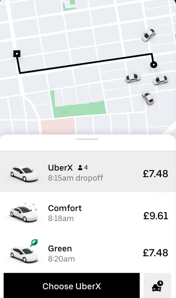 Page Flows’ screenshot of the Uber interface, taken from the Apple App Store.