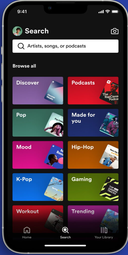 Page Flows’ screenshot of the Spotify interface, taken from the Apple App Store.