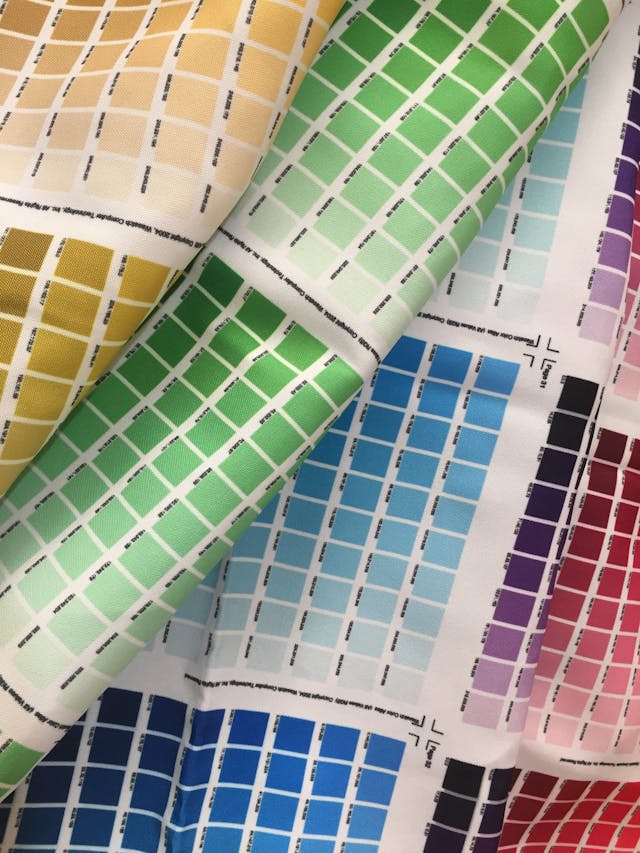A close-up of various color palettes on fabric
