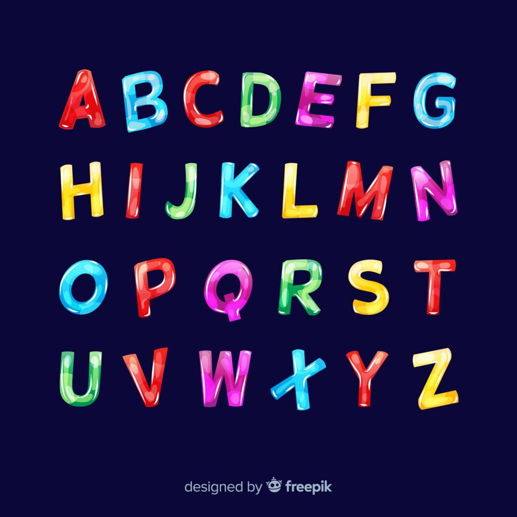 An illustration of an alphabet that displays differently colored letters. 
