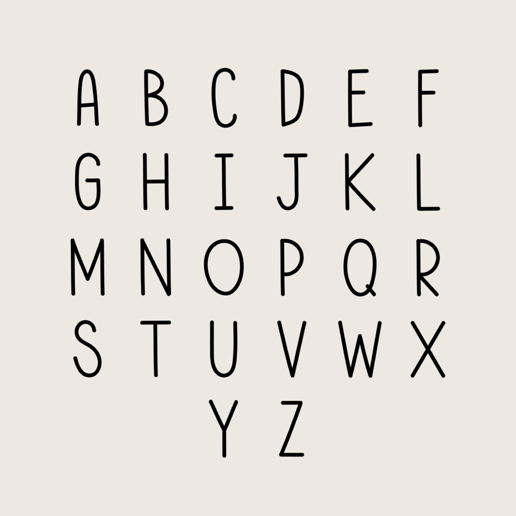 An image of the alphabet that utilizes a minimalist Sans Serif font.