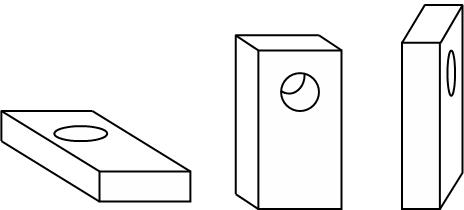 Three perceptual variations of the same box with a hole in it.
