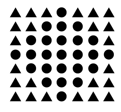 An assortment of small black circles and triangles.
