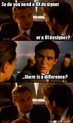A meme relating to the difference between UX and UI design using screenshots from the movie ‘Inception.’
