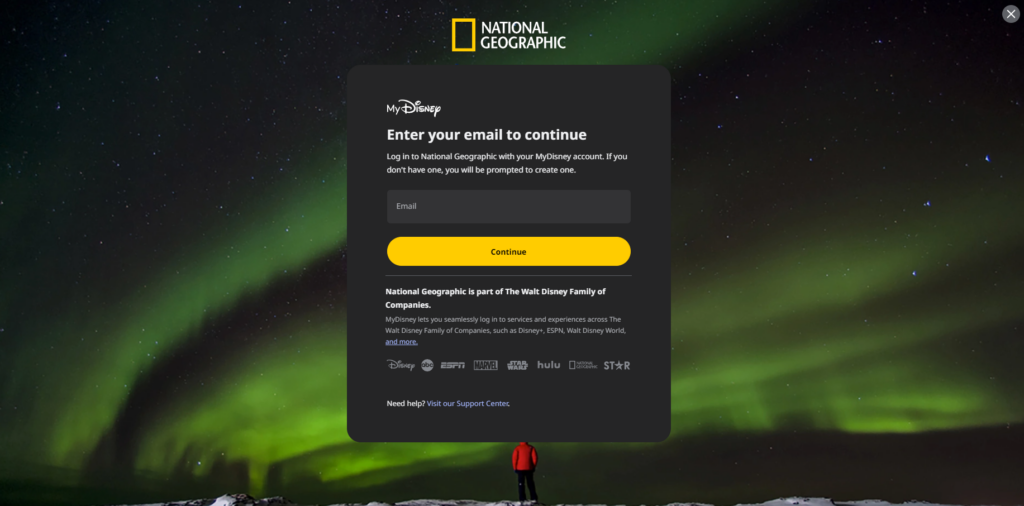 A screenshot of National Geographic’s login screen. 