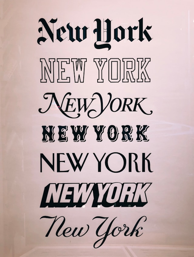 Several iterations of the phrase ‘New York’ display the appeal of different fonts.