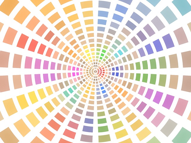A close-up of an intricate color wheel, containing a series of different colors, shades, and tints.