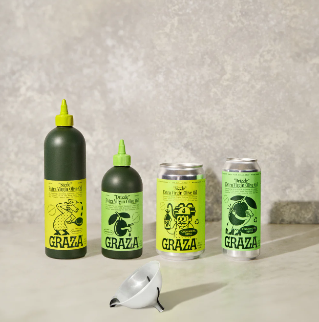 Page Flows screenshot of a range of Graza’s olive oil products.