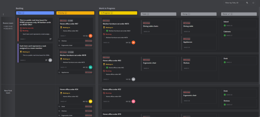 Page Flows screenshot of Teamhood’s interactive Kanban board. 
