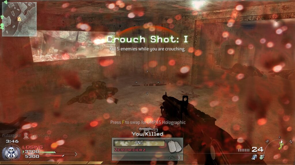 A Page Flows screenshot of a red, blood-like overlay from Call of Duty: Modern Warfare 2, from New Game Network. 
