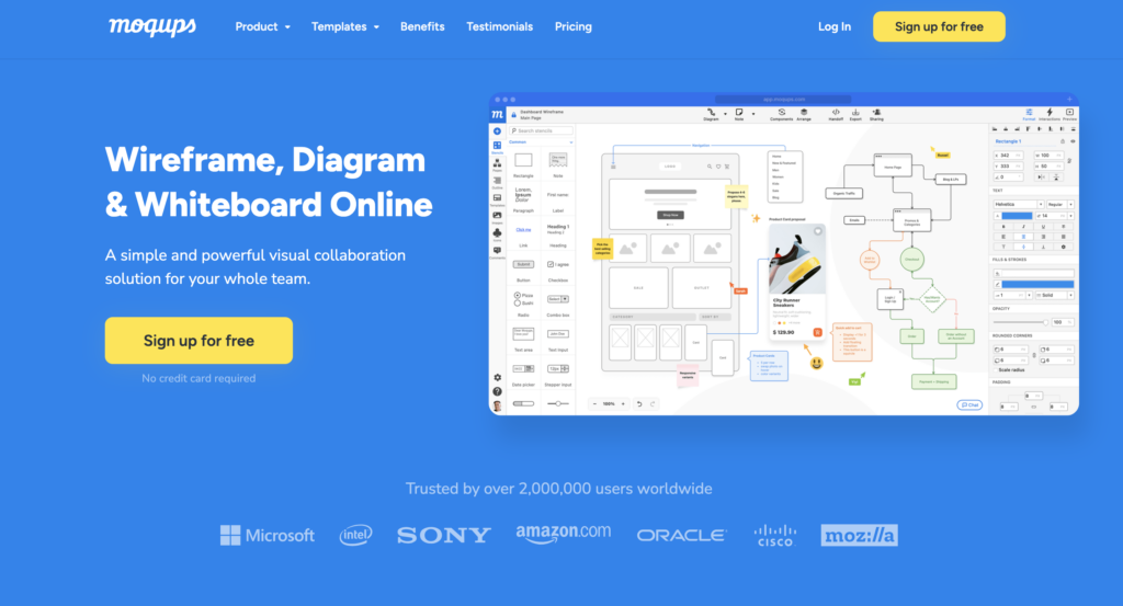 Page Flows’ screenshot of the Moqups home page.