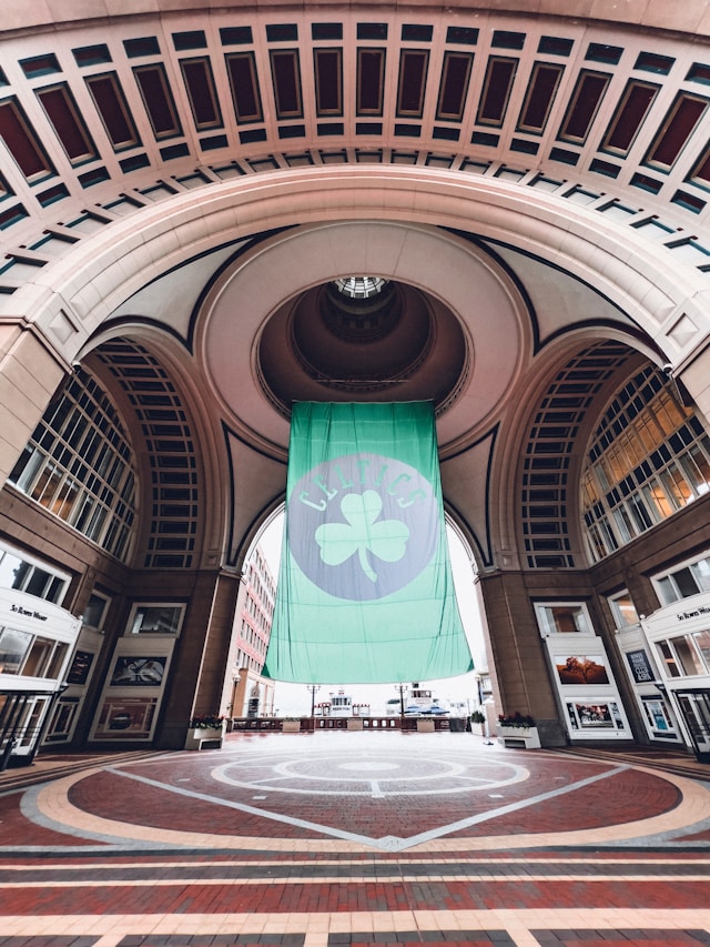 A green flag depicting the Boston Celtics’ logo.