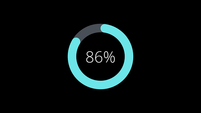 A blue, circular, percent-done progress bar that indicates the 86% progression of a process.