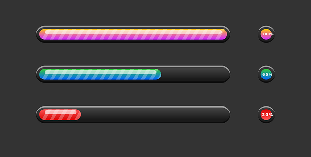Three linear progress bars, all with different levels of progression, percentages, and colors.