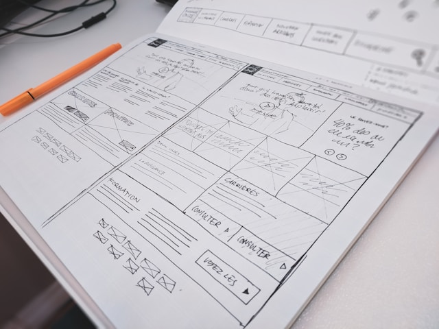 An image of website sketches on a white notepad.