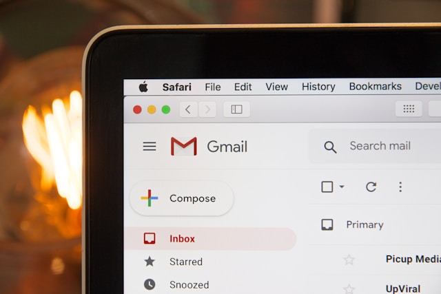 A Gmail inbox with unread mail in bold.