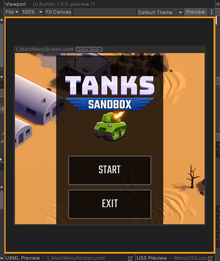 A Page Flows screenshot from Unity of an example of someone reviewing their game’s user interface in Unity’s Preview Mode. 
