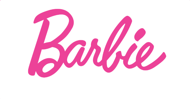 A Page Flows screenshot from Pixcap of Barbie’s logo design, containing a bright pink script font. 
