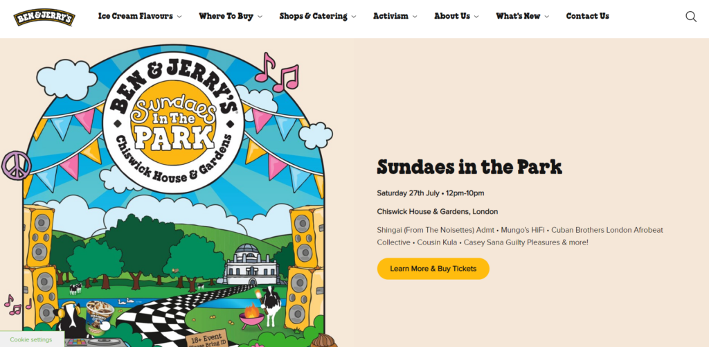 A Page Flows screenshot of Ben Jerry’s homepage.
