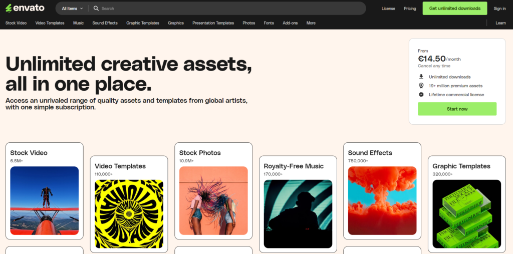 A Page Flows screenshot of Envato’s homepage. 