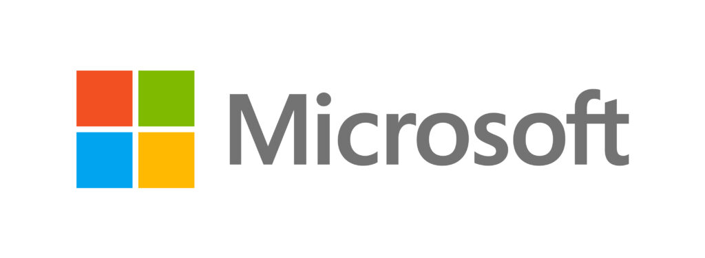 A Page Flows screenshot of the logo design for Microsoft, showcasing a dark grey sans-serif font and four colorful squares. 