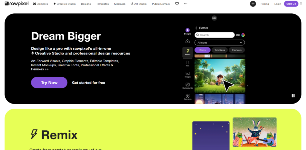 A Page Flows screenshot of Rawpixel’s homepage. 
