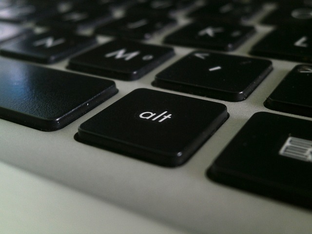 A close-up of an “alt” key on a laptop’s keyboard, representing alternative text. 
