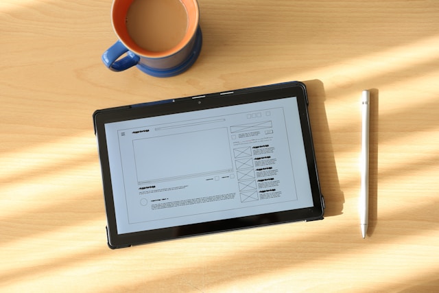 A tablet computer displaying some UI designs.