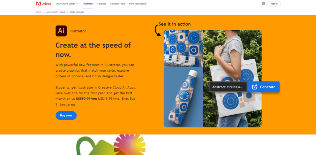 A Page Flows screenshot of Adobe Illustrator’s homepage. 
