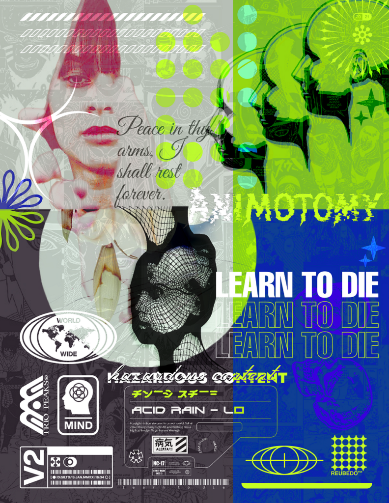 A Page Flows screenshot from Dribble of an anti-design poster containing a mismatch of colors, fonts, and overlays.