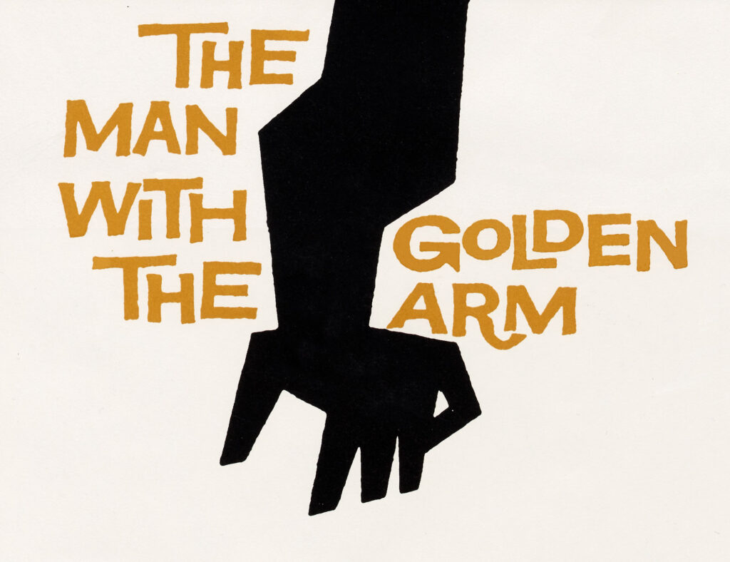 A Page Flows screenshot from Letter Form Archive of Saul Bass’s work displaying a crooked silhouette of a person’s arm. 
