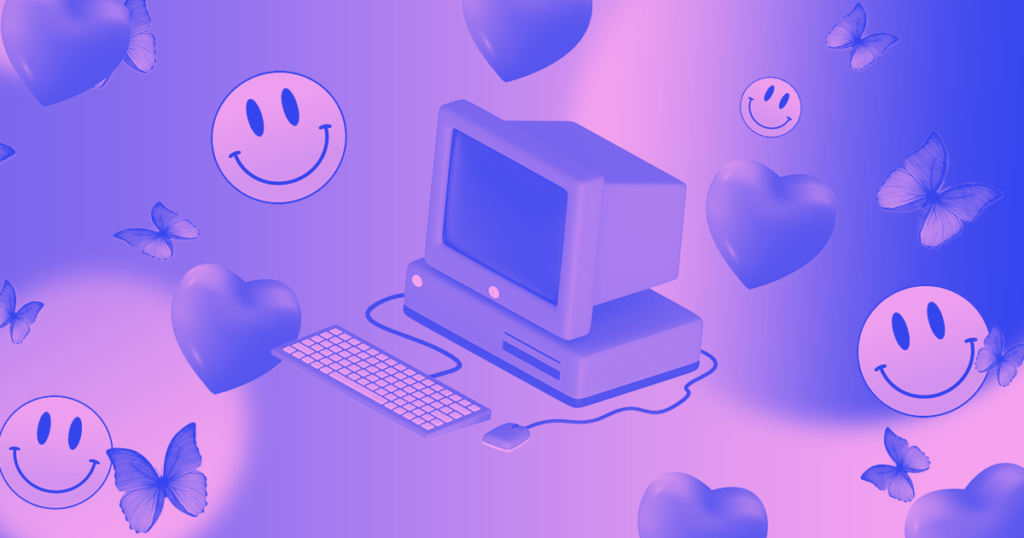 A Page Flows screenshot from Webflow of an example of a design that uses the elements of the Y2K graphic design trend. 
