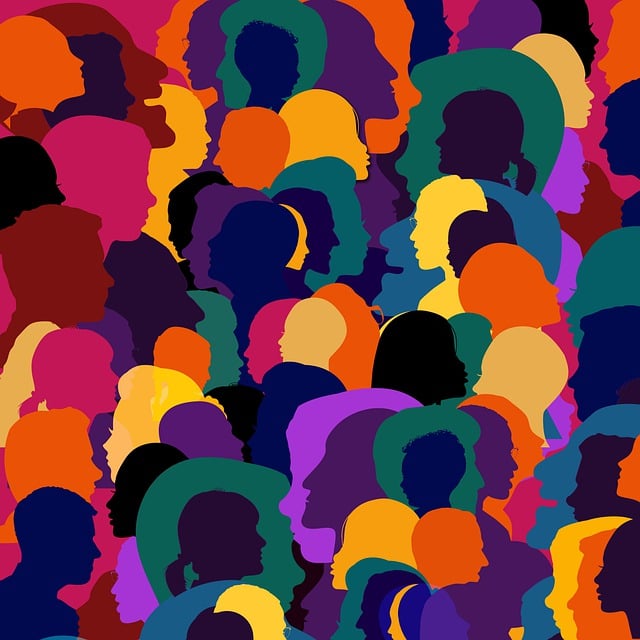 A series of colorful, overlapping illustrations that resemble individuals and symbolize diversity and inclusivity.
