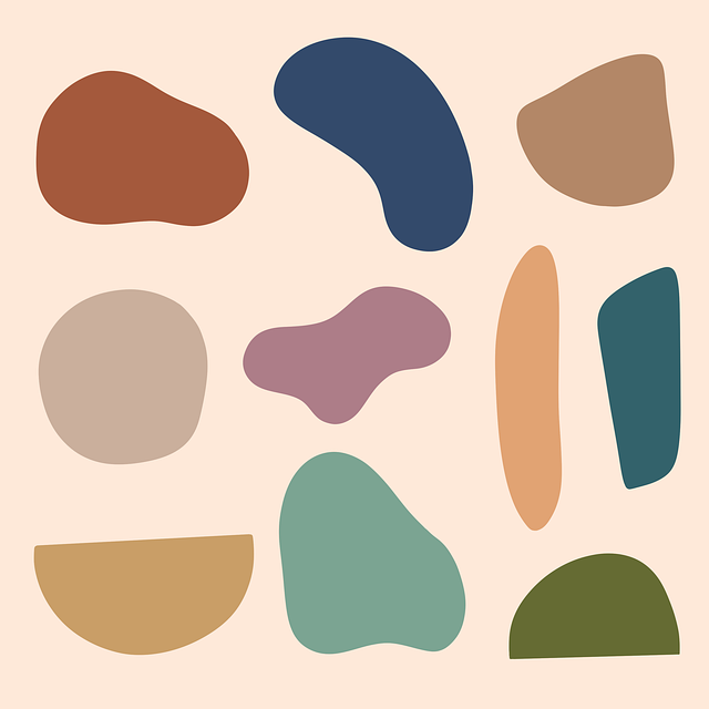 A medley of colorful organic shapes against a beige background.