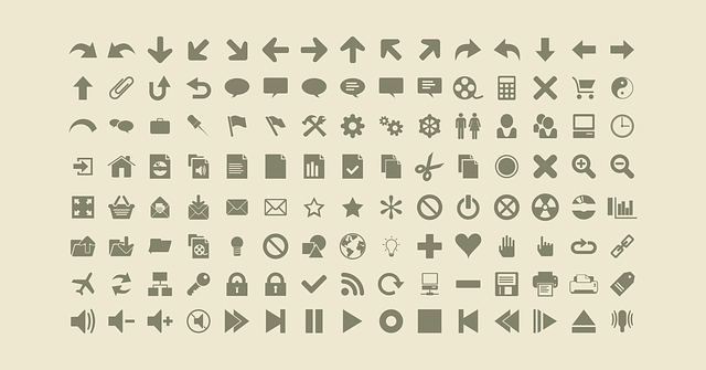A group of small, grey icons against a beige background. 
