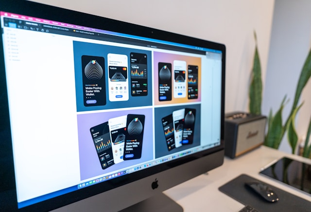 A desktop screen displaying different designs for a mobile wallet.
