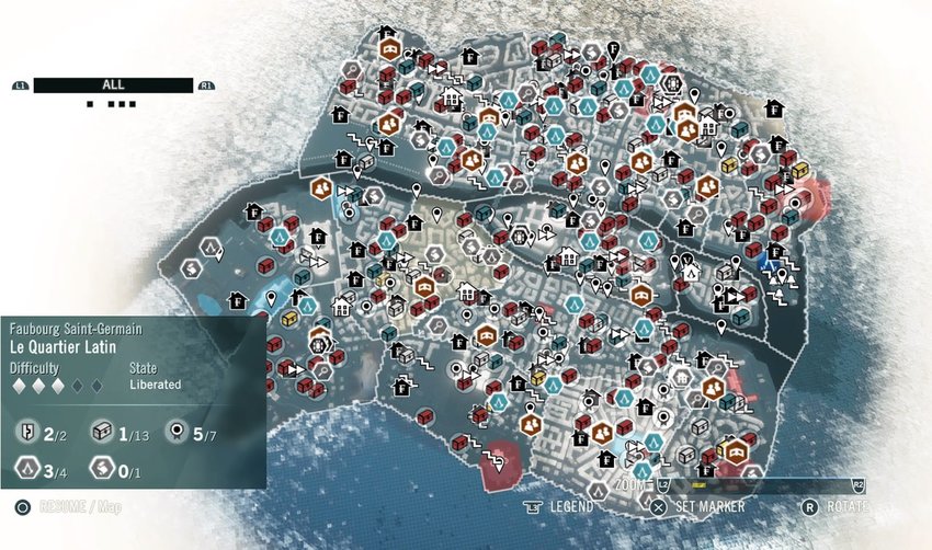 A Page Flows screenshot of Assassin’s Creed Unity’s cluttered map from ResearchGate. 

