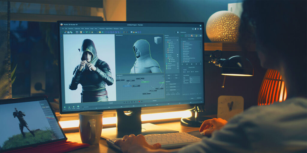 A Page Flows screenshot of a game designer working on a character design from MSU Texas.