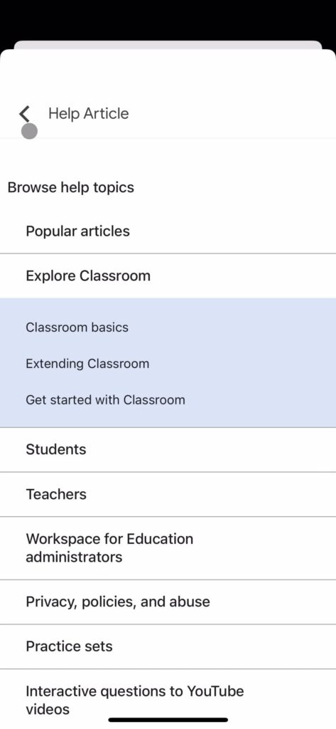 Page Flows screenshot of Google Classroom’s Help Center. 
