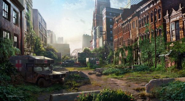 A Page Flows screenshot from WhatCulture that depicts environmental concept art from The Last of Us. 