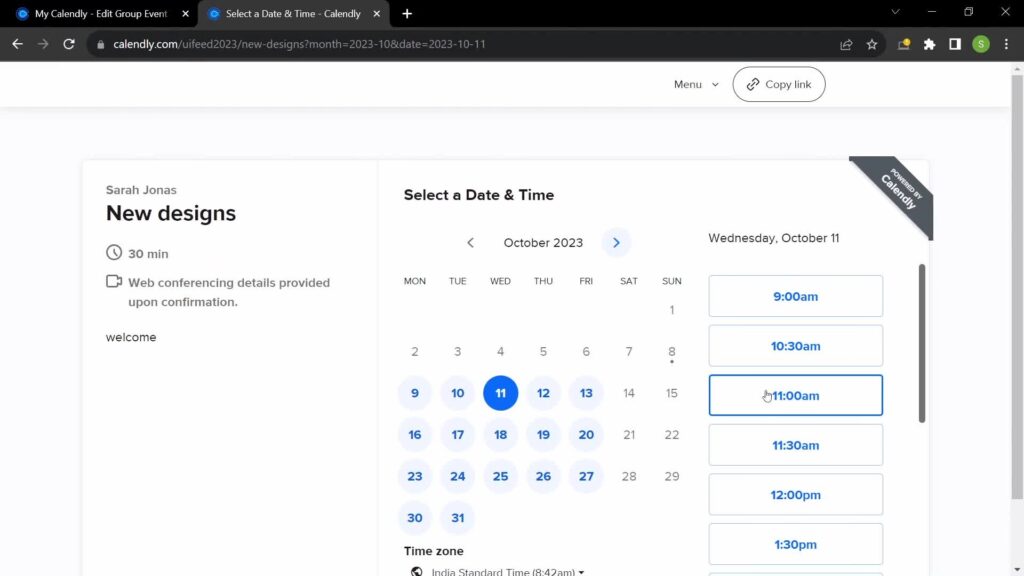 Page Flows' screenshot of Calendly’s calendar view.