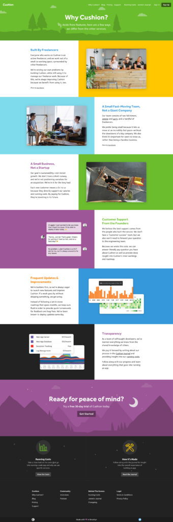 Page Flows’ screenshot of Cushion’s About Us page.
