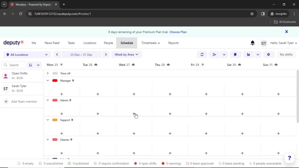 Page Flows' screenshot of Deputy’s calendar view.