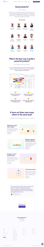 Page Flows’ screenshot of Pause’ About Us page.
