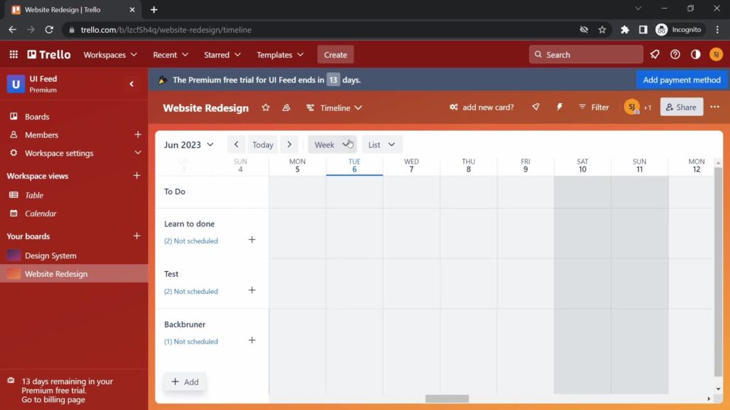 Page Flows' screenshot of Trello’s calendar view.