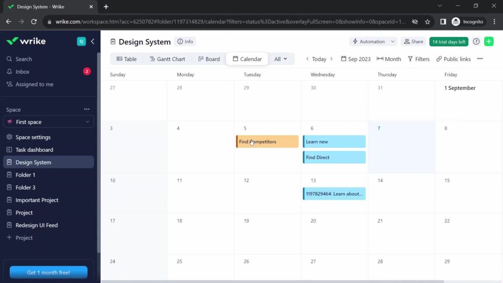 Page Flows' screenshot of Wrike’s calendar view.