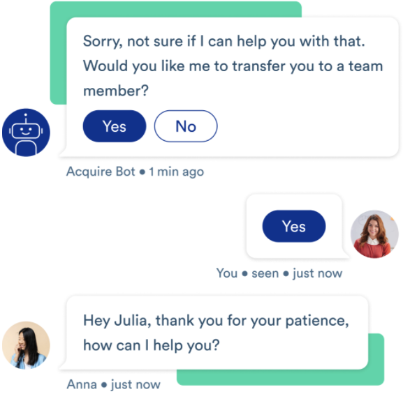 Page Flows screenshot of Acquire's Chatbot.
