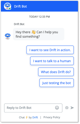 Page Flows screenshot of Drift's chatbot.

