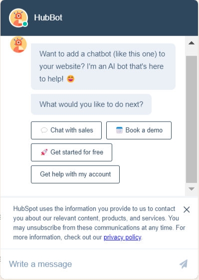 Page Flows screenshot of Hubspot's AI Hubbot for Chat Builder.
